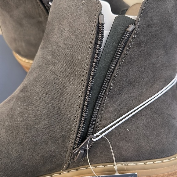 Gray faux suede booties with dual zippers and wood heel look. Universal Thread 7 - Picture 7 of 12